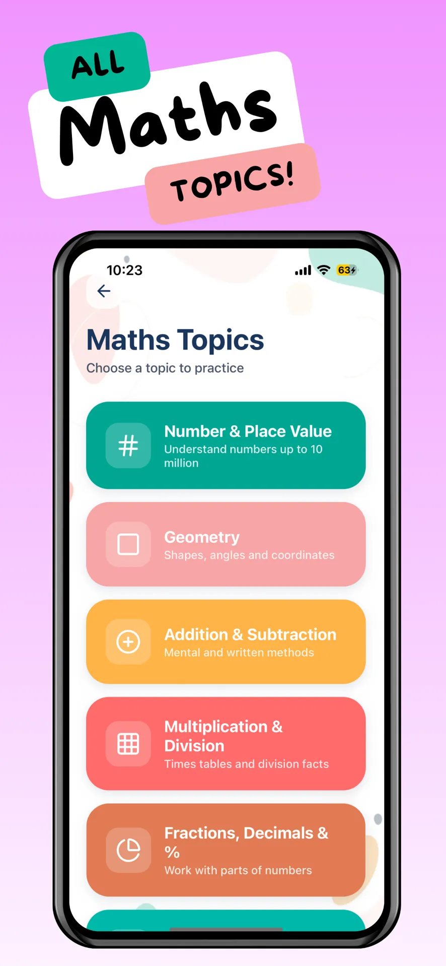 Bamboo Brain SATs topic selection screen
