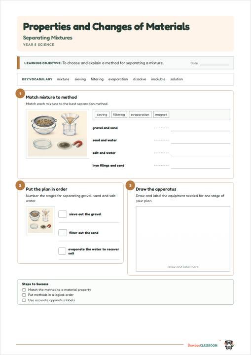 Preview of Properties and Changes of Materials: Separating Mixtures