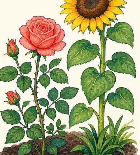 Garden roses and sunflowers