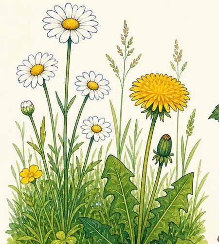 Wild daisies and grasses